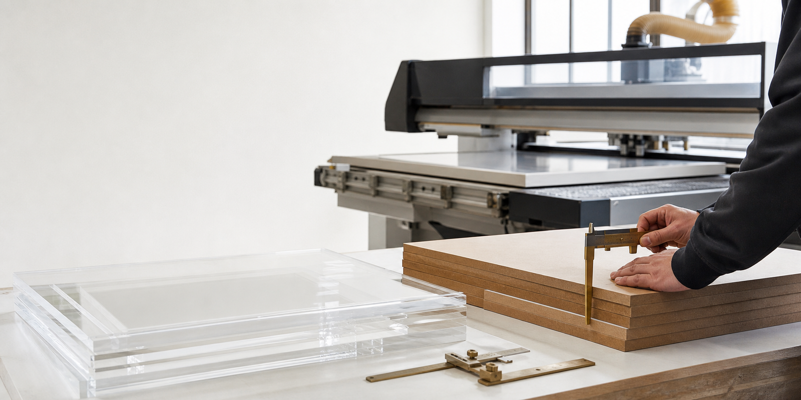 Acrylic, Perspex and MDF sheet cutting in the Grand Home Decor workshop